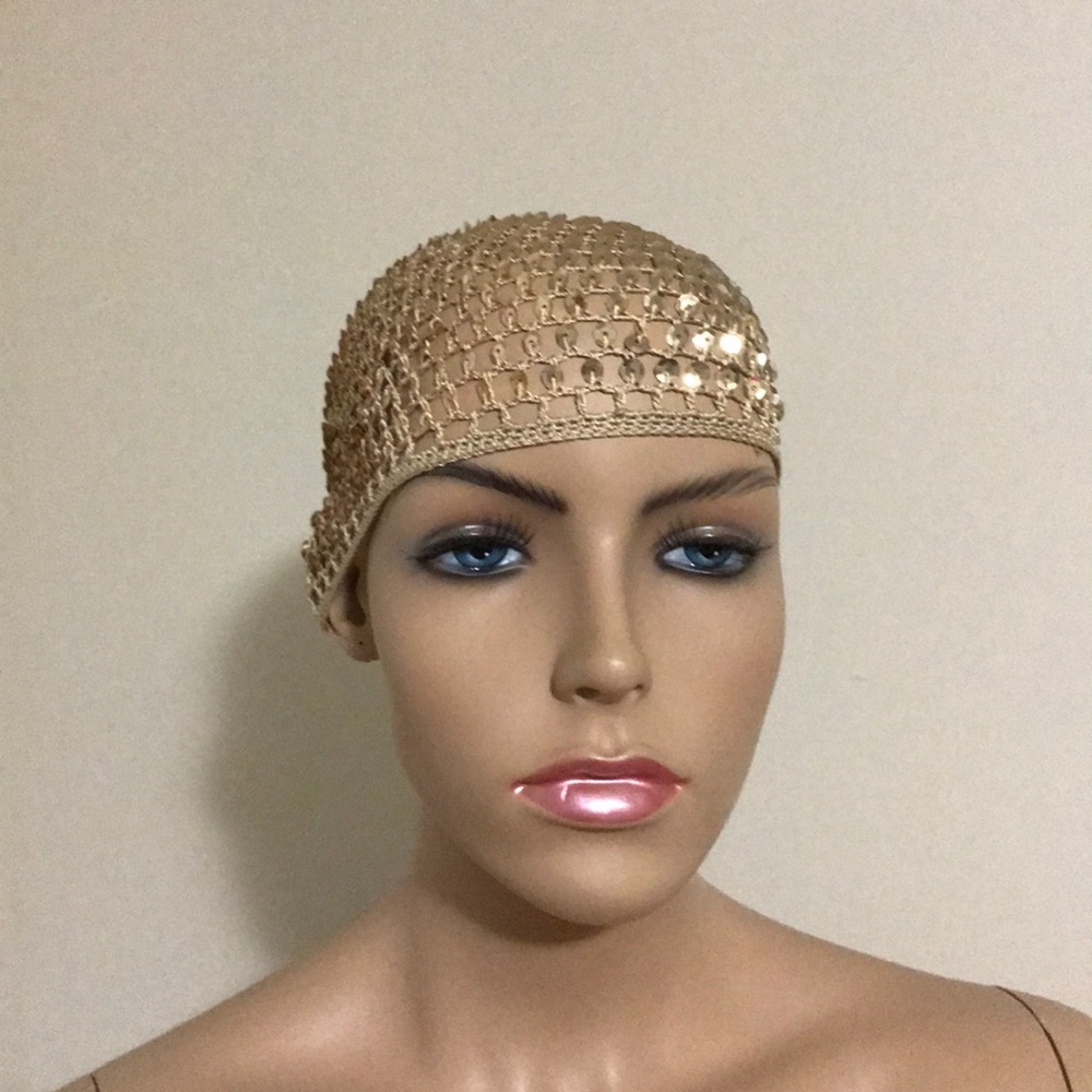 Gold sequin crochet beanie